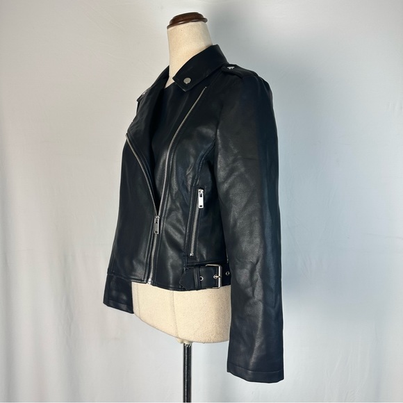 M&S Womens Leather Jacket size 6 Black Side Full Zipper Polyester Blend … - Picture 6 of 14